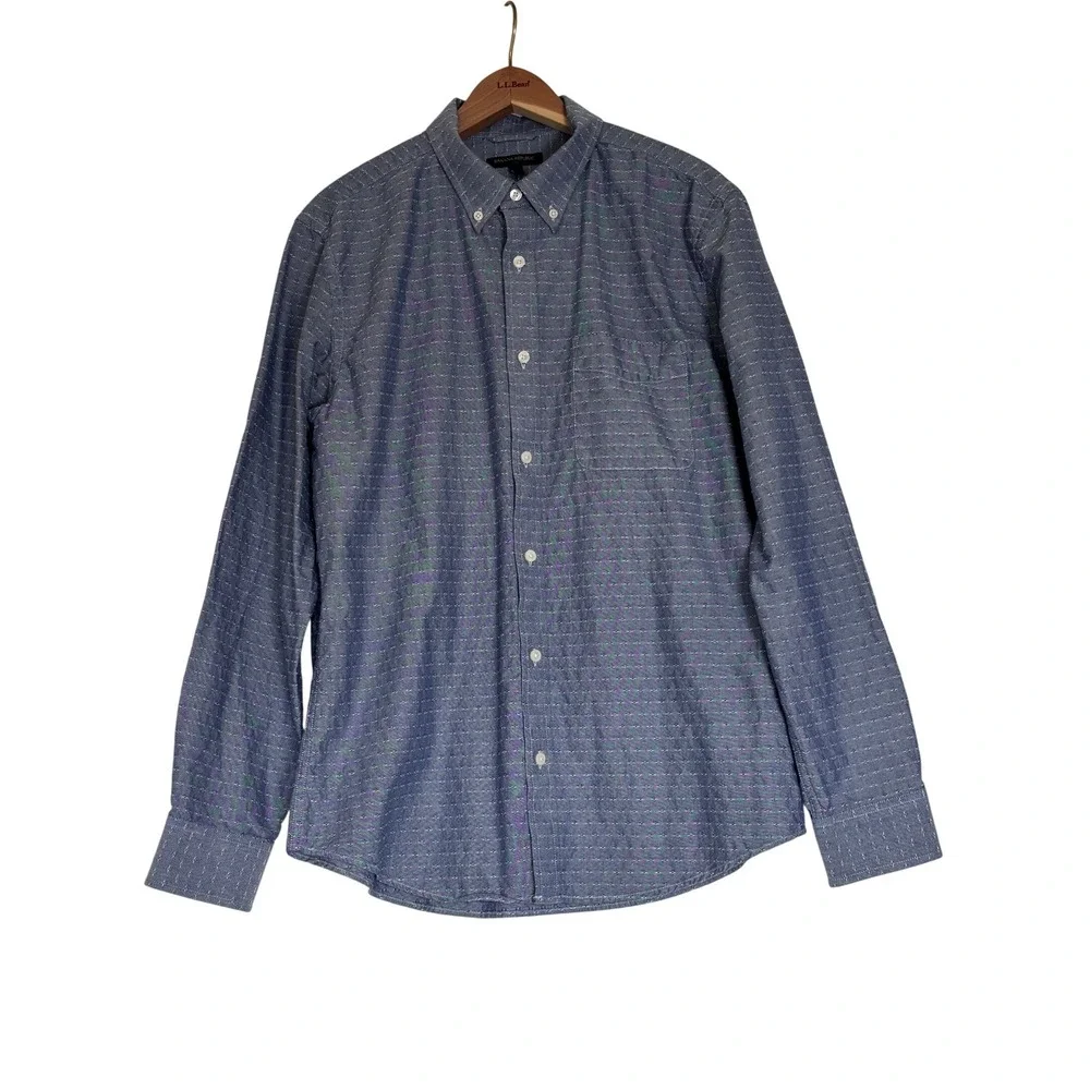 Banana Republic Mens Blue Geometric Dobby Textured Button Down Shirt Large